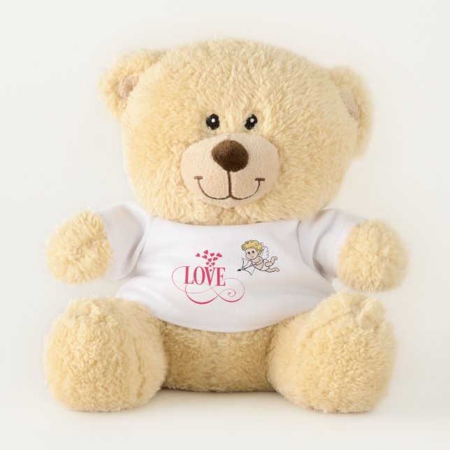 cute valentine's day pink hearts valentine cupid teddy bear (Front)