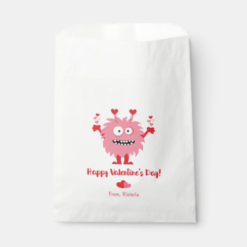 Cute Valentines Day Pink Monster Hearts Favor Bag