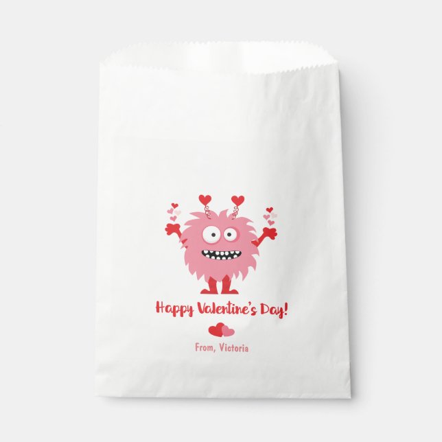 Cute Valentine's Day Pink Monster Hearts Favor Bag (Front)