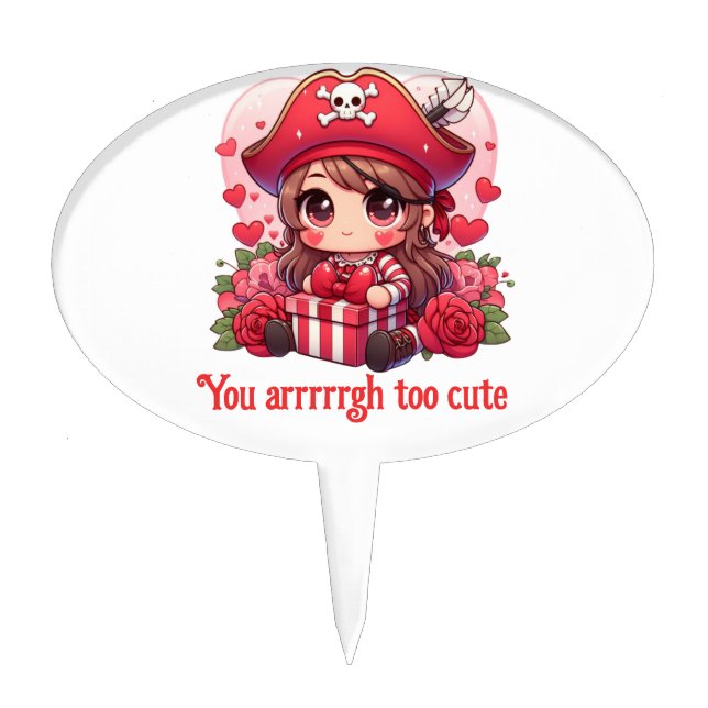 Cute Valentine's day pirate Cake Topper (Front)