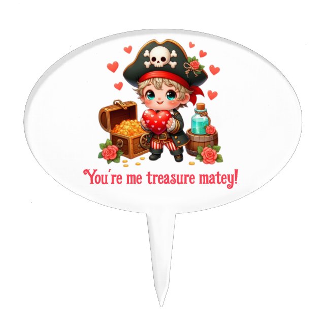 Cute Valentine's day pirate Cake Topper (Front)