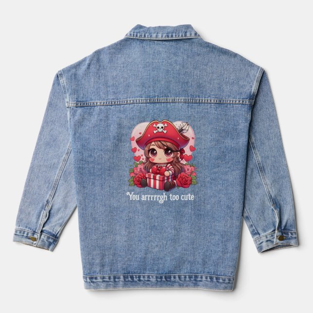 Cute Valentine's day pirate Denim Jacket (Back)