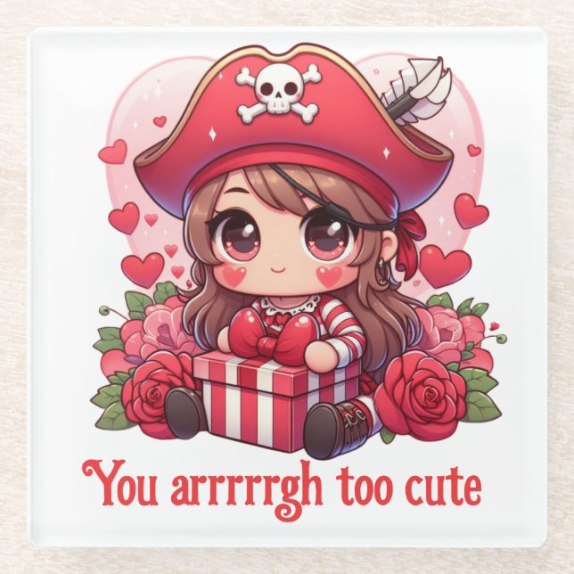 Cute Valentine's day pirate Glass Coaster (Front)