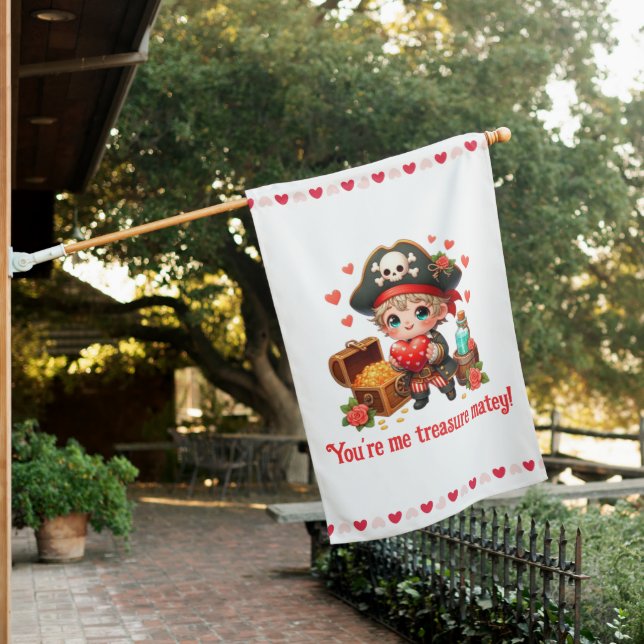 Cute Valentine's day pirate House Flag (In SItu)