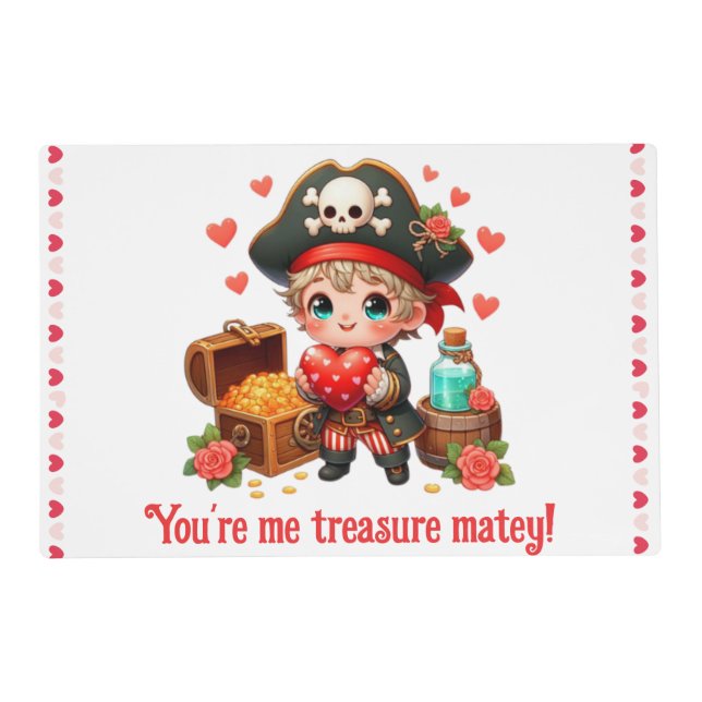 Cute Valentine's day pirate Placemat (Front)