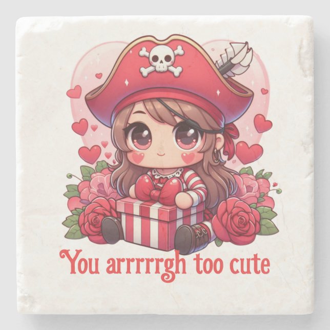 Cute Valentine's day pirate Stone Coaster (Front)
