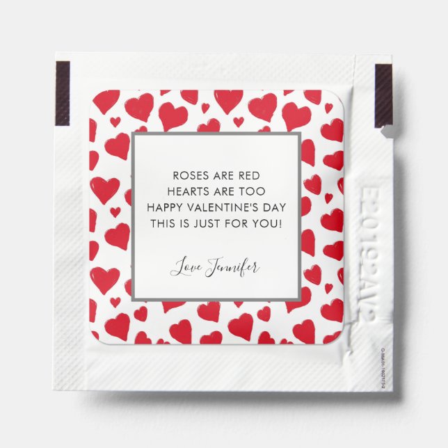 Cute Valentines Day Poem Red Hearts Name Hand Sanitizer Packet (Sticker on Packet)