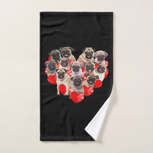Cute Valentines Day Pug Dog Heart Puppy Hand Towel