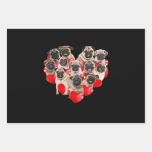 Cute Valentines Day Pug Dog Heart Puppy Wrapping Paper Sheets