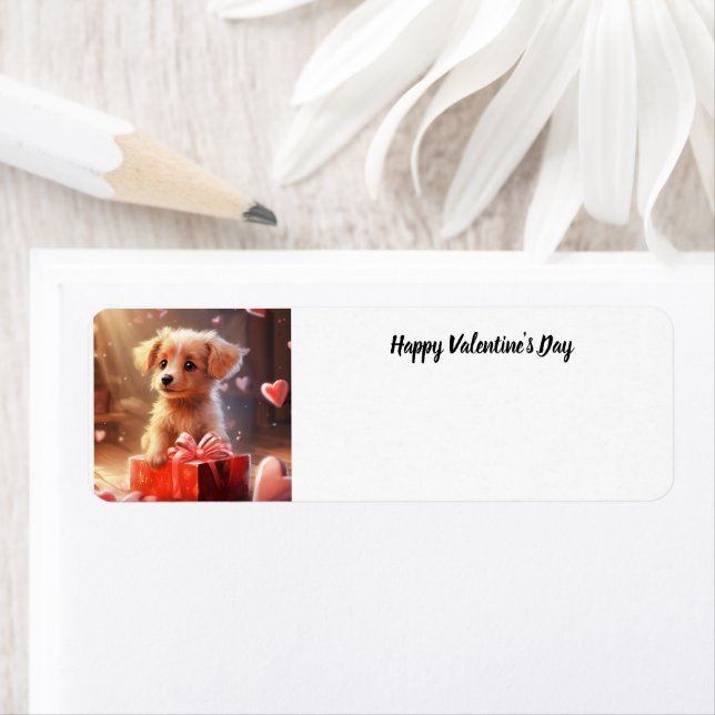 Cute Valentine's Day puppy address label (Insitu)