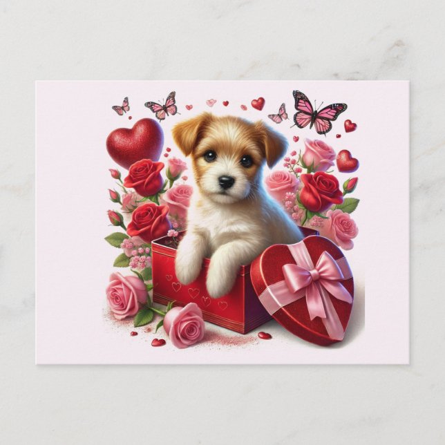 Cute Valentine's Day Puppy Kids   Holiday Postcard (Front)