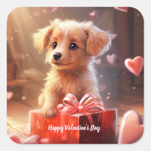 Cute Valentines Day puppy postcard Square Sticker