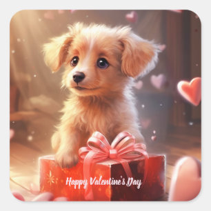 Cute Valentine's Day puppy postcard Square Sticker