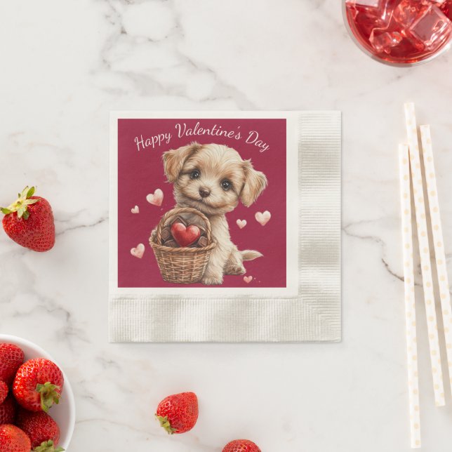 Cute Valentine's Day Puppy Red Hearts Napkins (Insitu)