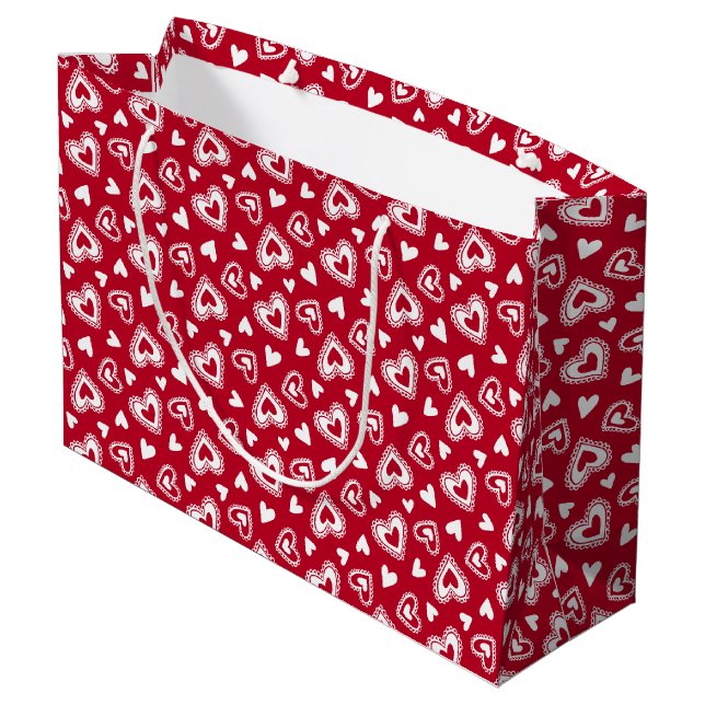 Cute Valentine's Day Red Hearts Pattern Large Gift Bag (Back Angled)