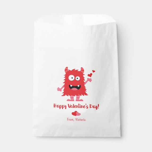 Cute Valentine's Day Red Monster Hearts Favor Bag (Front)