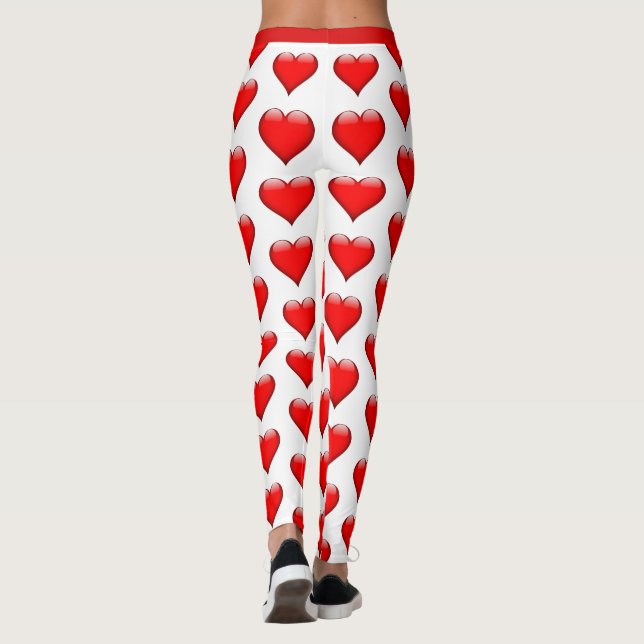 Cute Valentine's Day Red Pattern Hearts On White Leggings (Back)