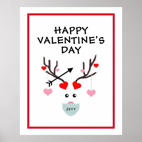 Cute Valentines Day Red Pink Hearts On Deer Poster