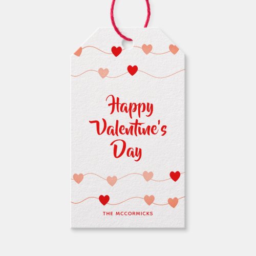 Cute Valentines Day Red Pink String Hearts Name Gift Tags