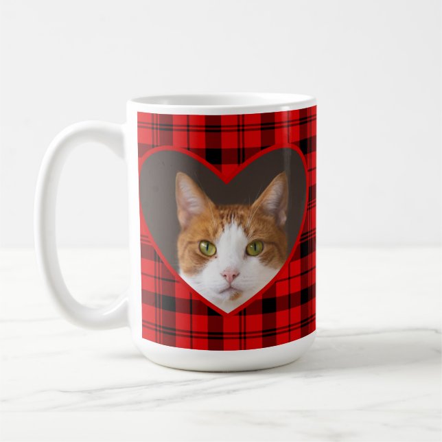 Cute Valentines Day Red Plaid For Cats Lovers Gift Coffee Mug (Left)
