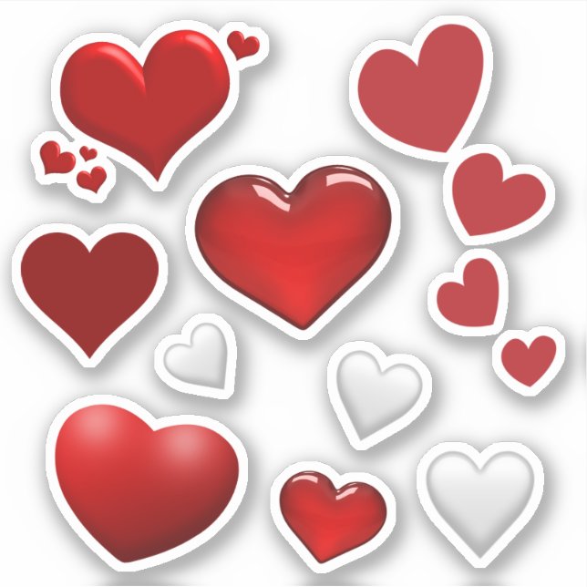 Cute Valentine's Day Red White Hearts Sticker (Front)