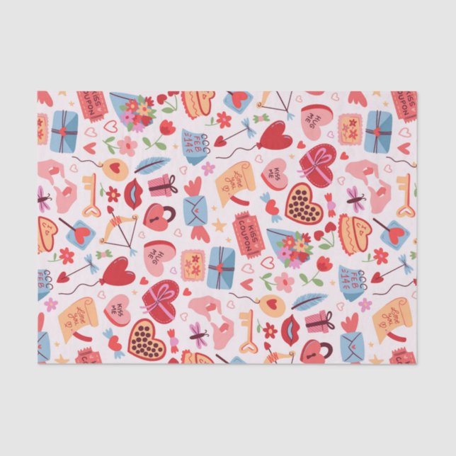 Cute Valentine's Day Romantic Love Pattern Tissue Paper (Front)