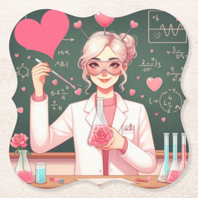 Cute Valentine's day scientist Paper Coaster (Front)
