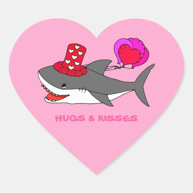 Cute Valentine's Day Shark Heart Sticker (Front)