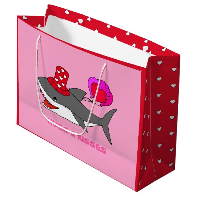 Cute Valentine's Day Shark Large Gift Bag (Front Angled)