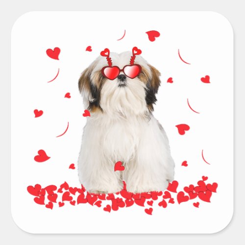 Cute Valentines Day Shih Tzu  Dog Hearts Square Sticker
