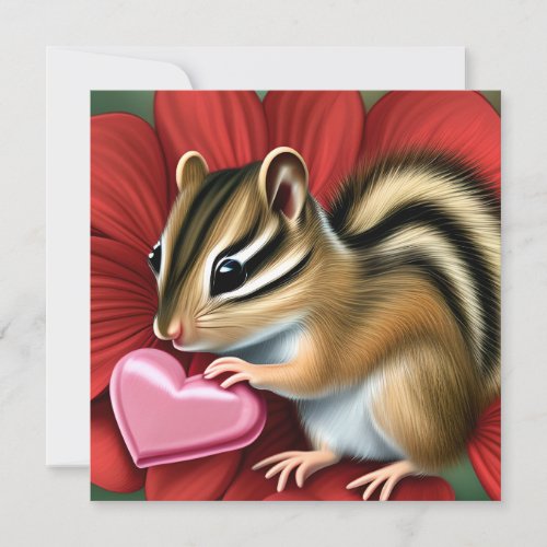 Cute Valentines Day Squirrel Holding a Pink Heart Holiday Card