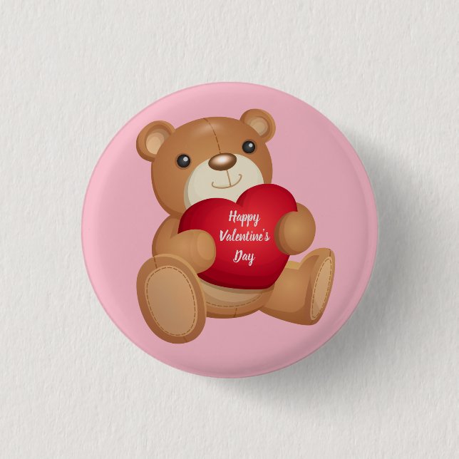 Cute Valentine's Day Teddy Bear Button (Front)