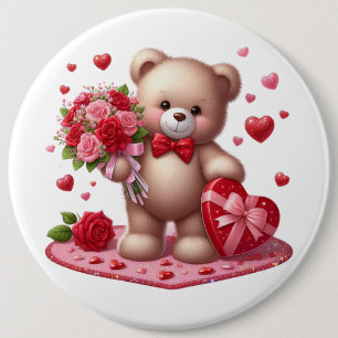 Cute Valentine's Day Teddy Bear Button