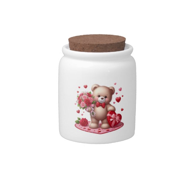 Cute Valentine's Day Teddy Bear Candy Jar (Front)