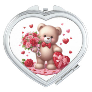 Cute Valentine's Day Teddy Bear Compact Mirror