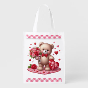 Cute Valentine's Day Teddy Bear Grocery Bag