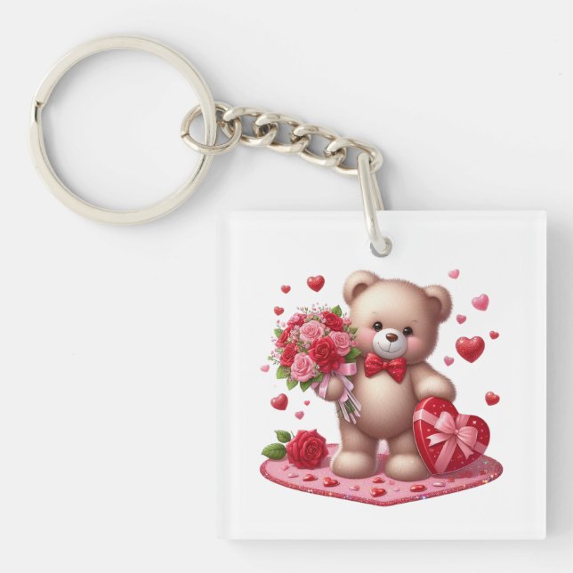 Cute Valentine's Day Teddy Bear Keychain (Front)