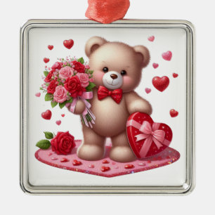 Cute Valentine's Day Teddy Bear Metal Ornament