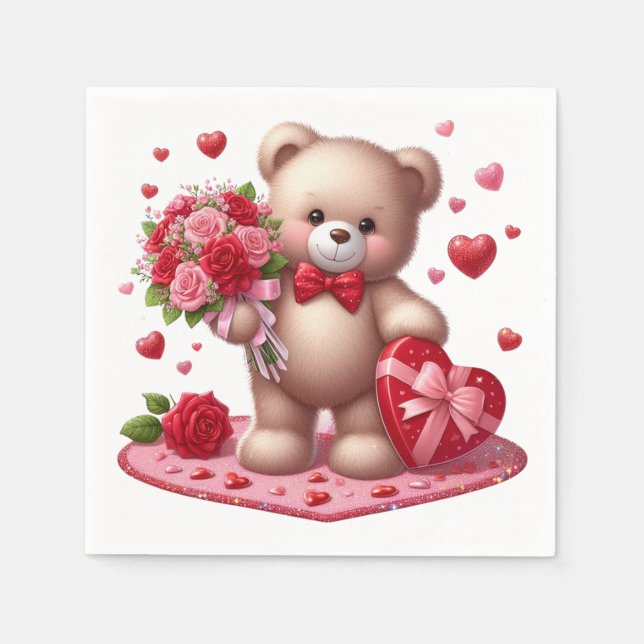 Cute Valentine's Day Teddy Bear Napkins (Front)