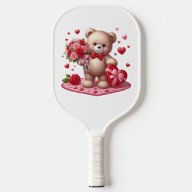 Cute Valentine's Day Teddy Bear Pickleball Paddle (Front)