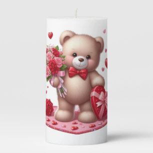 Cute Valentine's Day Teddy Bear Pillar Candle