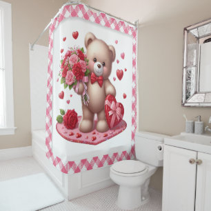 Cute Valentine's Day Teddy Bear Shower Curtain