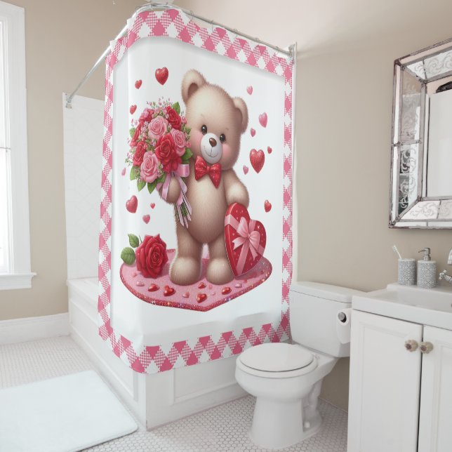 Cute Valentine's Day Teddy Bear Shower Curtain (In Situ)