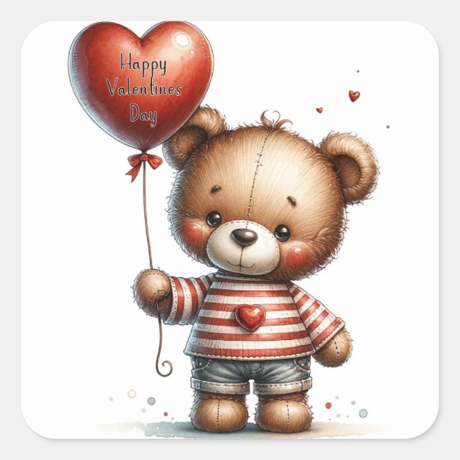 Cute Valentines Day Teddy Bear Sticker (Front)