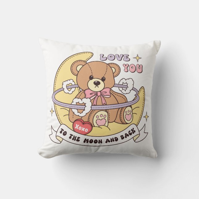 Cute Valentine's Day Teddy Bear Throw Pillow (Front)