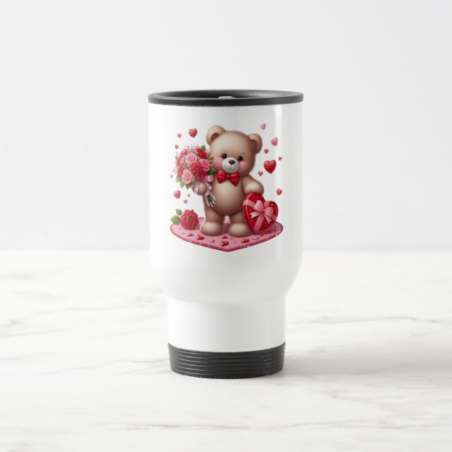 Cute Valentine's Day Teddy Bear Travel Mug (Center)