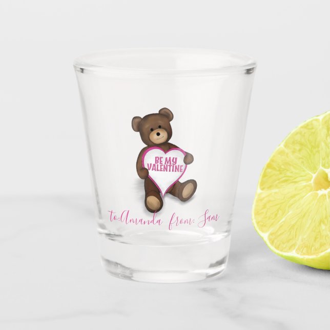 Cute Valentine's Day Teddy Bear Whimsical Shot Glass (Front)