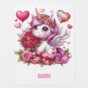 Cute Valentine's day unicorn Baby Blanket
