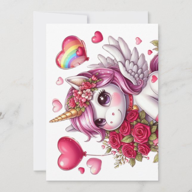 Cute Valentine's day unicorn Holiday Card (Front)