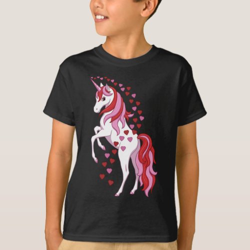 Cute Valentines Day Unicorn Pink Red Hearts T_Shirt